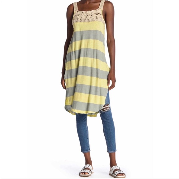 Free People Luca Yellow/Green Striped Sundress - Picture 2 of 6